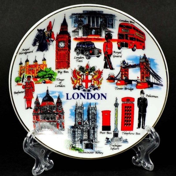Platos Decorativos Porcelana Fina con Escenas e Iconos Populares de Londres - Recuerdo Coleccionable de Londres