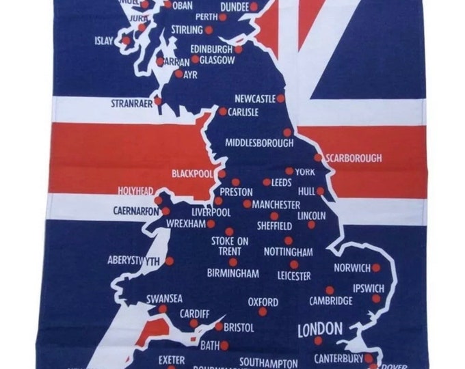 Great Britain Map Union Jack Tea Towel 100% Cotton Towel Souvenir Gift