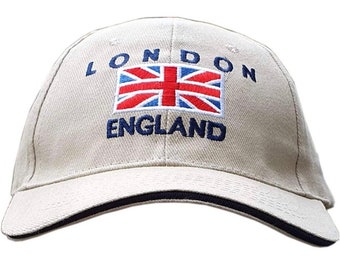 Baseball Caps - Union Jack Embroidery with London England – Cream, London Souvenir Gift