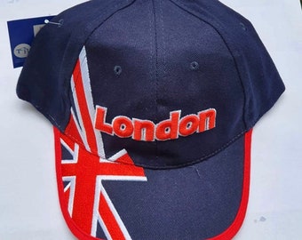 Baseball Caps - Raised Union Jack Embroidered Baseball Hat - Navy, London Souvenir Gift