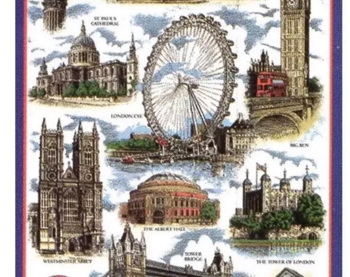 Historical London Tea Towel Souvenir Gift Big Ben Telephone Box Tower Bridge Royal Guard Famous Landmarks Cotton Tea Towel