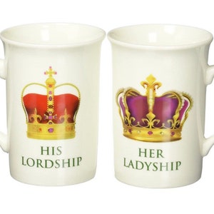 Her Ladyship and His Lordship Mugs Fine China Gift Set, Porcelain, White Set of Two Mugs