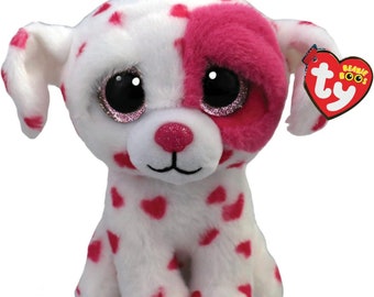 Beau chien tacheté de coeur Ty Beanie Boos 6" | Bonnet bébé peluche douce | Peluche peluche à collectionner chien blanc