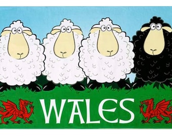 Welsh Tea Towel Wales Black White Sheep Red Dragon Souvenir Novelty Cotton Wall Hanging Decoration Gift
