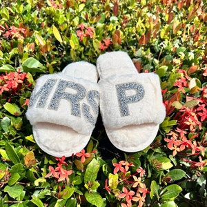 Personalized Bridal Slippers: Fluffy Fur Bride Gift