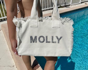 Personalized Bridal Beach Tote Bag, Destination Wedding Gift