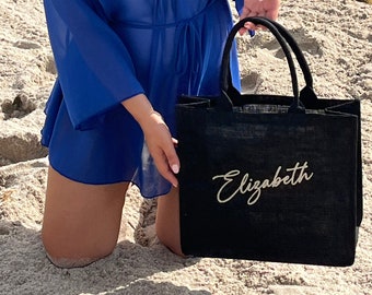 Customized Bachelorette Black Beach Bag: Bridesmaid Gift