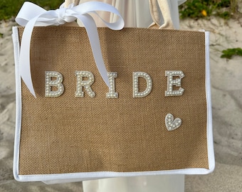 Personalized Bride Pearl Bag: Custom Honeymoon Beach Tote