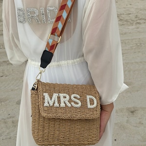 Custom Pearl Patch Straw Bag: Bridal Shower Gift