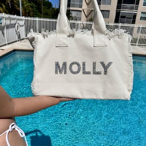 Personalized Bride Tote: Fringe Bag with Pearls, Honeymoon Gift