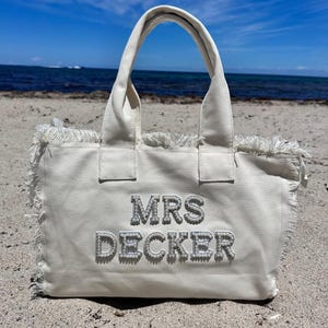 Fringe & Pearl Bridesmaid Tote – Personalized Bride and Honeymoon Gift Bag