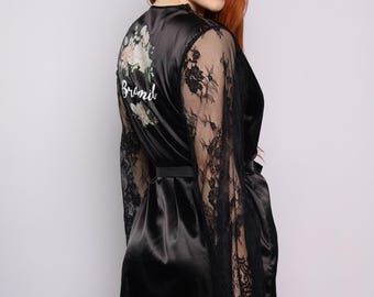 Satin Bridal Robe with Lace Sleeves – Wedding Gift