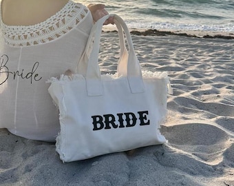 Personalisierte Braut & Brautjungfer Tragetasche - Individuelle Strandtasche für Hochzeit oder Junggesellinnenabschied