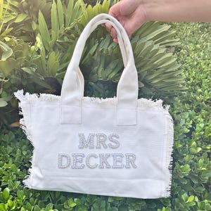 Bridesmaid Tote, Tote for Bride, Personalized Fringe Tote with Pearls - Perfect Bridesmaid, Bride, and Honeymoon Gift