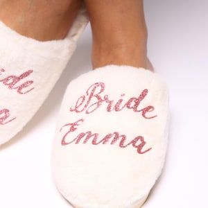Custom Bride Slippers: Fluffy Pearl Bachelorette Gift