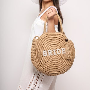 Personalized Straw Tote Bag: Bridal Party Gift with Fringe & Pearls