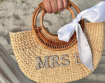 Personalisierte Mrs. Straw Beach Bag: Braut Hochzeit Tote