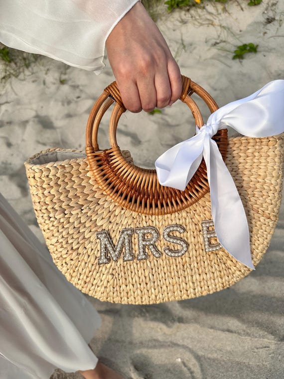 PERSONALIZED BEACH BAG Straw,custom Bridal Tote for Weddings