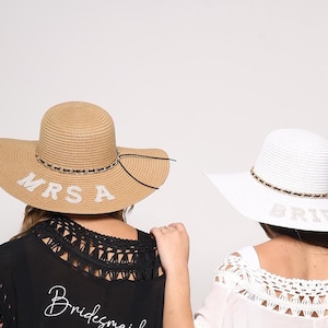 Personalisierter Braut Sonnenhut - Eleganter Strandhut mit Perlenbeschriftung