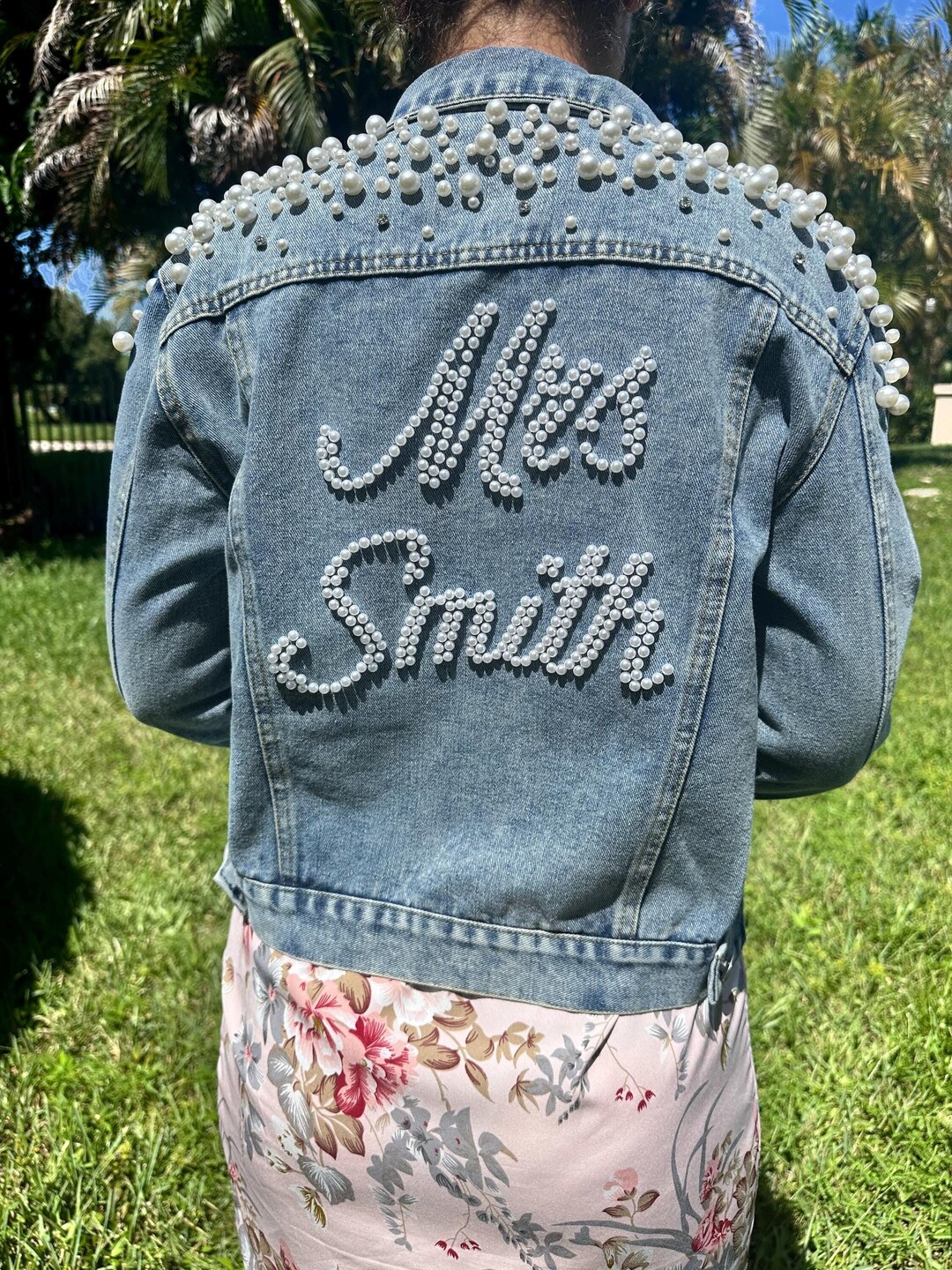 Custom Bridal Denim Jacket With, Custom Pearl Denim Jacket, Future Mrs ...