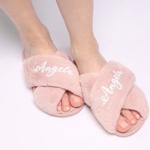 Personalized Fluffy Cross Slippers: Bridal Party Initial Slippers