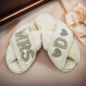 Pearl Fluffy Slippers: Bridesmaid Bachelorette Party Gifts