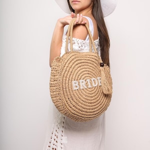 Personalized Straw Tote Bag: Bridal Party Gift, Honeymoon Beach Bag