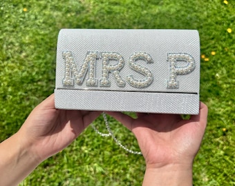 Personalized Bridal Clutch: Pearl "MRS P" Wedding Bag