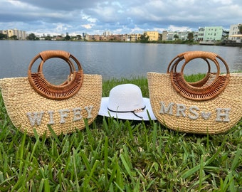 Personalized Straw Beach Bag, Wedding Bachelorette Gifts
