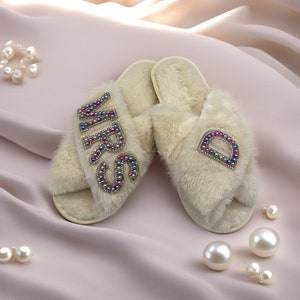 Customized bridesmaid slippers for bachelorette party bride slippers for women