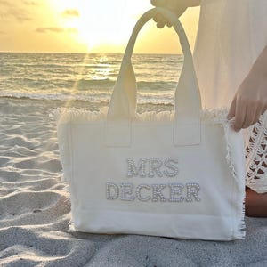 Personalized Bridal Tote Bags with pearls and zipper