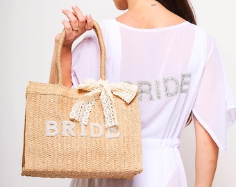 Personalized Bridal & Bridesmaid Straw Tote – Elegant Custom Wedding Gift and Honeymoon Bag
