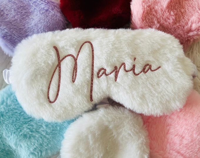 Personalized fluffy Sleep Mask, Bridesmaid Bachelorette Gift