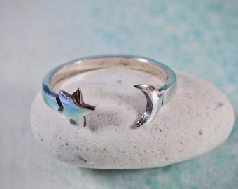 Sterling  Silver  925  Adjustable  Crescent  Moon  And  Star  Toe  Ring
