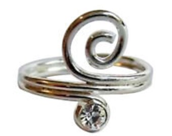 Sterling  Silver  925  Adjustable  Spiral Clear  Jewel  Toe  Ring