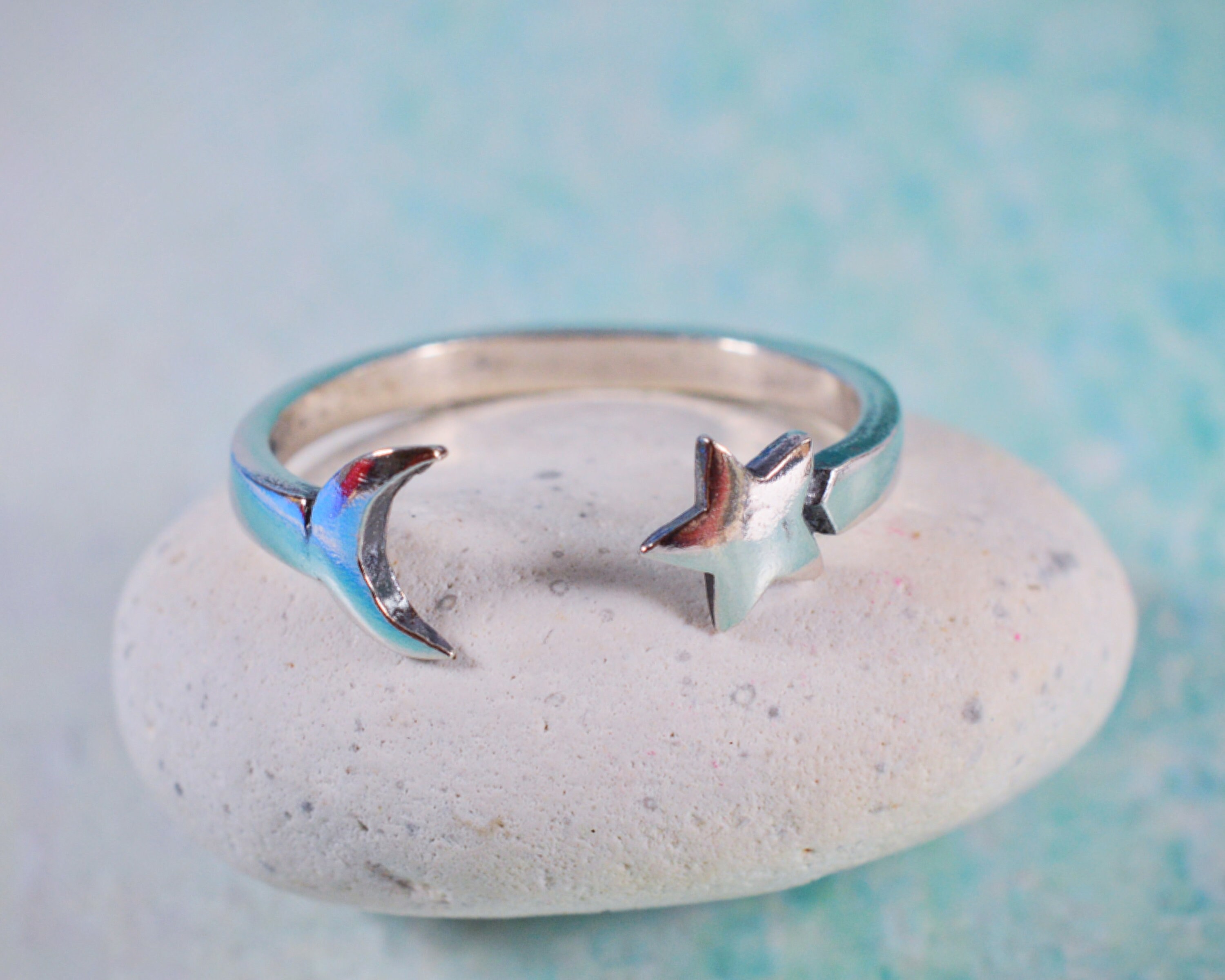 Sterling Silver 925 Adjustable Crescent Moon and Star Toe Ring - Etsy