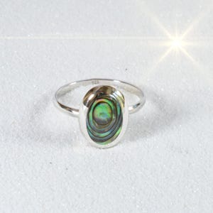 Sterling  Silver  925  Finger  Or  Thumb  Ring  With  Abalone  Or  Mother  Of  Pearl  Jewel  Stone