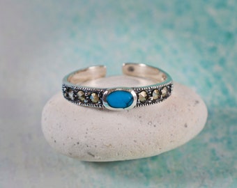 Sterling zilveren 925 verstelbare turquoise stenen teenring