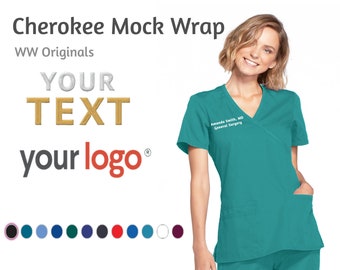 CUSTOM EMBROIDERED Cherokee Mock Wrap Top / Hospital Uniforms / Hospital Medical Apparel / WW650 WINW