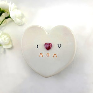 Handmade Porcelain Ring Dish Heart Shape | I Love You Mom | Mother&#39;s Day Gift, Unique Jewelry Organizer