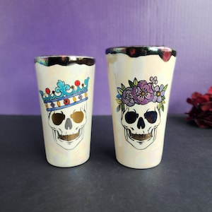 Handmade Skull Coffee Cup: Stoneware Tea Mug with Gold Glaze