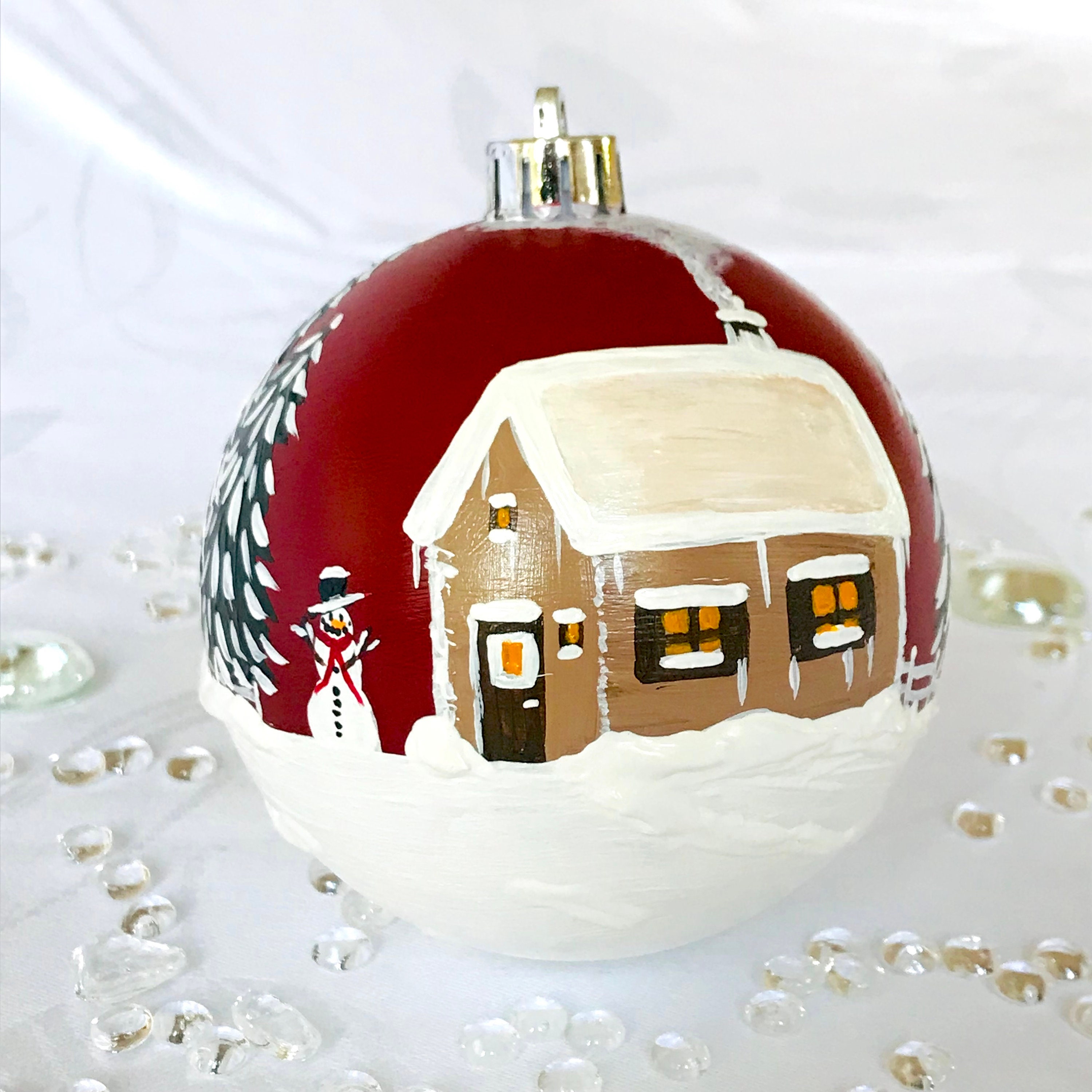 Christmas tree ball snowman wine red hand-painted Christmas balls snowman cabin in the snow tree decoration The Christmas Shop Decoration Ball Pendant