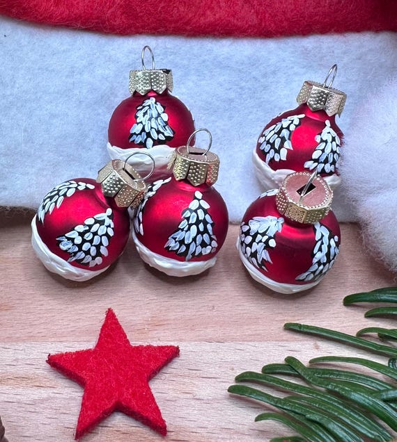 Set 5 Mini Christbaumkugeln 2 cm ø Glas rot matt Minikugeln Weihnachtskugeln Weihnachten Christbaumschmuck Baumschmuck Minichristbaumkugeln