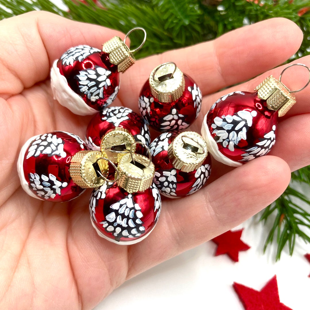 7 Mini Christmas Tree Balls Set Glass Mini Balls Christmas Etsy