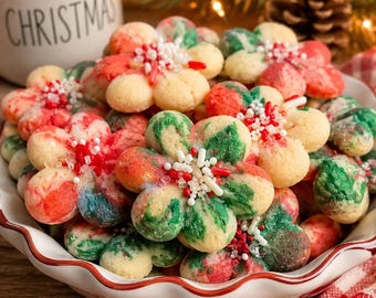 Christmas Spritz Cookies, Almond Vanilla Butter Cookies, Homemade Christmas Cookies, Holiday Cookie Gift, Christmas Treats, 2 dozen