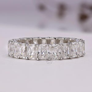 Radiant Cut Moissanite Band, Full Eternity Wedding Band For Women, Prong Set Anniversary Band, Stackable Bridal Matching Band, Fine Jewelry