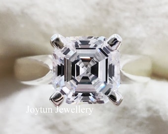 3.01 CT Asscher Cut Colorless Moissanite Engagement Solitaire Wedding Cathedral Setting ring, Anniversary Gifts, Promise Bridal Ring set