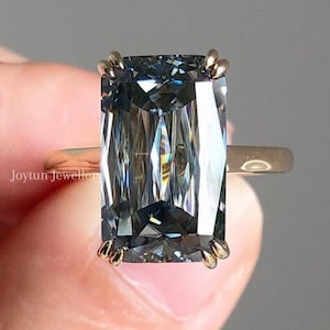 10.50 Ct Gray Long Criss Cut Moissanite Solitaire Bridal Ring, Double Claw Prong Set Anniversary Gift Ring, Vintage Style Ring Gift For Her