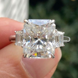 3.5 CT Radiant Cut Moissanite Engagement Gift Ring, Three Stone Vintage Anniversary Ring For Women, Diamond Hidden Halo Promise Ring