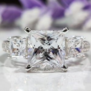 3.10TW Princess Cut Moissanite Three Stone Engagement Ring with Pave Setting Wedding Ring, Bridal Proposal Ring, Anniversary Ring for her